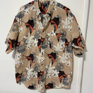 Puritan Tan and Orange Marlin Print Shirt